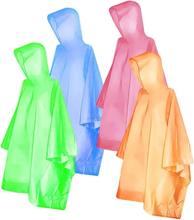 FISHOAKY Ponchos for Kids, Disposable Rain Ponchos Multi-Colored Raincoat for Camping Hiking Traveling Backpacking for Boys Girls, 4 Pack - Image 1
